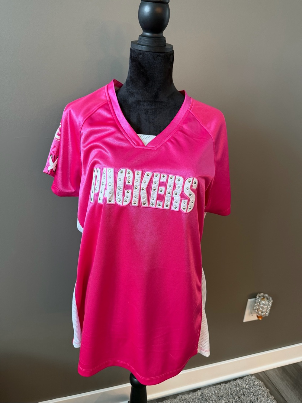 Womens Pink Packers Rhinestone Football Jersey

#127